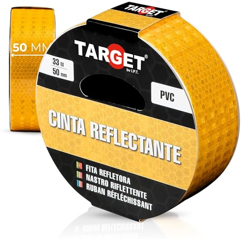 TARGET Ruban réfléchissant adhésif, avertissement, signalisation, haute visibilité, danger, sécurité (jaune, 33 m x 50 mm)