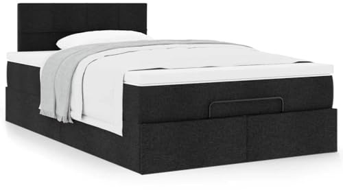 IKAYAA Boxspringbett 120x200 mit Matratze und Bettkasten Boxspringbett mit Stauraum Polsterbett 120x200 mit Matratze Bettgestell mit Lattenrost-Schwarz-120 x 200 cm