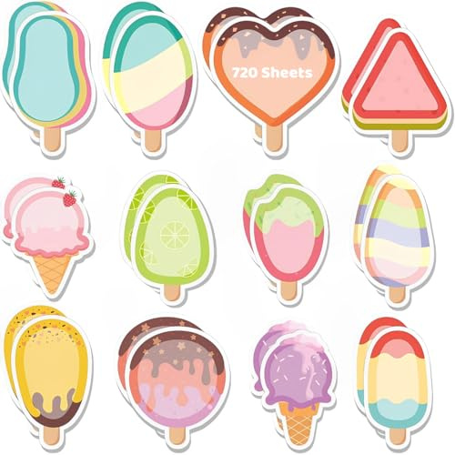 NJCXOLA 720 Bögen Kleine Haftnotizen Kinder, 24 Pcs Notizblock Klein, Kleine Blöcke für Kinder Haftnotizen in 12 Eiscreme Formen Design Kleine Geschenke für Kinder, Mitgebsel Kindergeburtstag