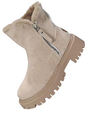 Stivali invernali da donna imbottiti | Stivali da neve outdoor caldi antiscivolo a gambaletto | Stivali eleganti in cotone con cerniera laterale | Stivali classici a gambaletto, beige., 37 EU