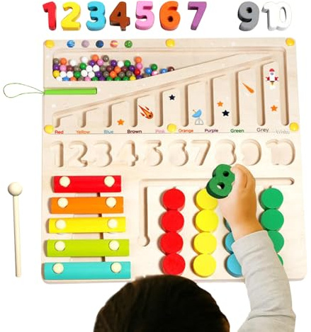 Genérico Trieur de formes pour petits enfants - Labyrinthe sensoriel en perles de bois - Jouet éducatif pour développement motrice fine à la maison, école, voyage