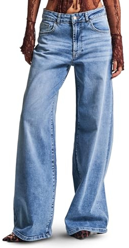 IT'S BASIC Straight Wide Leg Jeans for Women High Waisted, Relaxed Fit Trendy Womens Jeans Stretchy Denim Pants, Stonewashed Light Vintage Blue