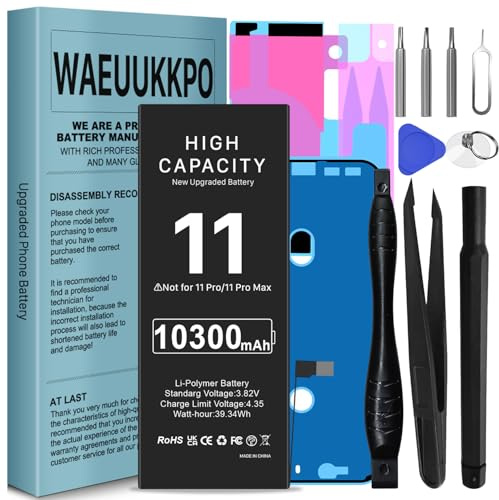WAEUUKKPO [10300mAh] Batterie pour iPhone 11, Nouveau Haute Capacité Batterie de Remplacement Pile pour modèle A2223 A2111 A2221 avec kit d'outils de Remplacement