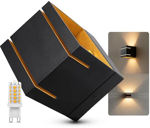 SSC-LUXon KOURA DUO Wandleuchte schwarz gold inkl. G9 3W Lampe warmweiß – Up & Down Wandstrahler innen indirekte Beleuchtung