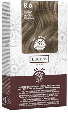 Lucens Umbria Color Kit 8.0 Biondo Chiaro Senza Ammoniaca Vegan | Kit colore permanente vegan 80 Biondo Chiaro: senza ammoniaca, con estratti naturali