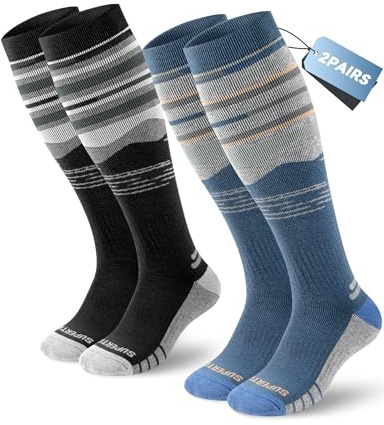 Supertrip 2 Pairs Merino Wool Ski Socks for Womens Mens, Full Cushion Thermal Winter Warm Thick Socks for Skiing Snowboarding