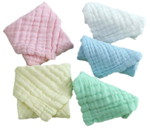 WEKADRIN Lot De 5 Débarbouillettes En Coton Absorbant Pour Bébé, Six Couches, Couleurs Assorties, Lingettes Douces Multifonctions Pour Toilette Quotidienne Des Tout-petits