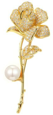 CharmeFleur Cristallo Perla Rosa Spilla Spillo Oro Strass Stoffo Spilla Tessuto Abbigliamento Accessori Donne