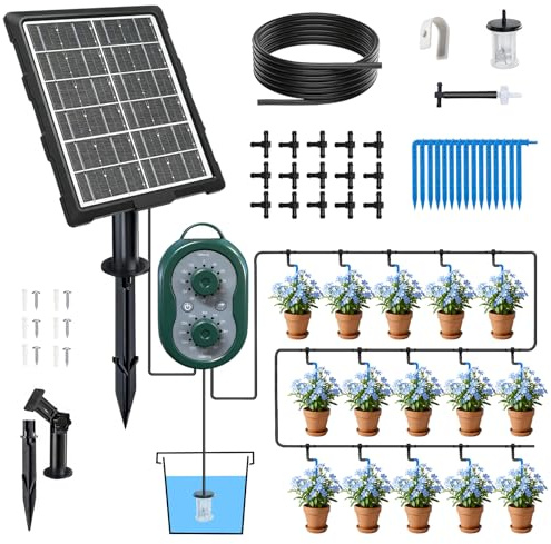 Riego Solar, Riego Automatico Macetas, Sistema De Riego Solar Para Jardín, Sistema De Con 132 Modos De Temporizador Y Manguera De 15 M, Para Jardín, Balcón Y Plantas En Maceta Al Aire Libre