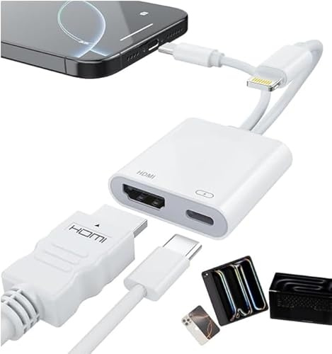 Adaptador USB-C y Lightning a HDMI para iPhone, iPad a TV [2025, certificado MFi], pantalla de sincronización 4K a 60 Hz, adaptador Apple Lightning a AV digital para MacBook, iPhone 16/15, iPad a TV