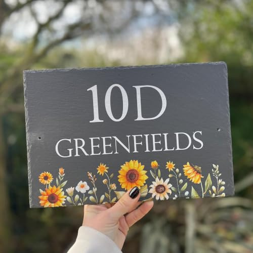 Placa de pizarra personalizable con número de casa de flores silvestres para exteriores (estilo 3)