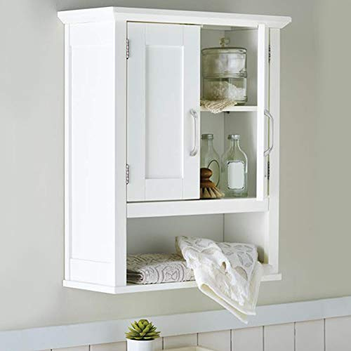 BAKAJI Badrumsskåp, väggskåp, 3 våningar av MDF, dubbeldörr med öppning, mått: 53 x 21,5 x 63,5 cm (vit)