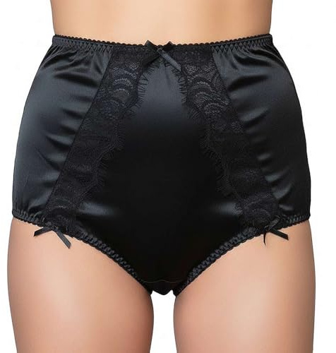 Culotte taille haute en satin et dentelle style vintage en noir, rose ou blanc