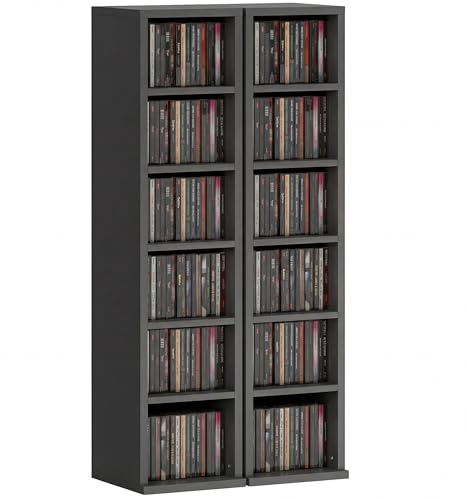 HOMCOM 204 CD Storage Units Set of 2, Blu-Ray Tower Rack with Adjustable Shelves, Bookcase Storage Organiser, Black