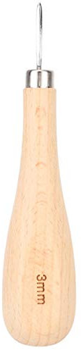 Pssopp Alène Losange Manche en Bois, Poinçon à Gratter en Hêtre, Forme Diamant et Gourde, Outil en Cuir (3 mm)