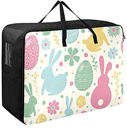 Moyyo Eggs Bunnies Laundry Bag Large Clothes Storage Bag with Zippers Handles Durable Nylon Home Storage Boxes Organizers Moving Bag for Bedding Toys Clothing Duvet Blankets Cushions