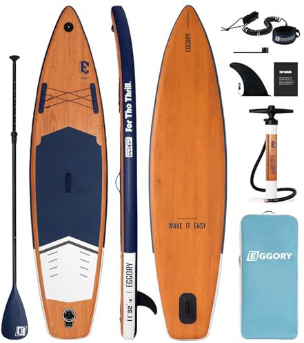 Aufblasbares Stand Up Paddle Board mit Zubehör – SUP mit extra breitem Design für Erwachsene und Jugendliche Aller Erfahrungsstufen (Wooden)