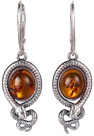 Orecchini in ambra baltica, orecchini a serpente con chiusura a monachella, in argento Sterling, con pietre preziose, ambra, Pietra preziosa metallo, Ambra