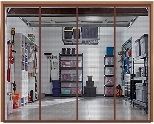 BHADANI Großer magnetischer Garagentorvorhang in Sondergröße, Moskitonetz, Fliegengitter, verwendet in Pavillons, Balkonen, Außenzelt, graues Netz, braune Kanten, B 400 cm x H 210 cm