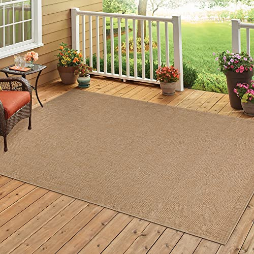HomebyHome Outdoor Teppich Wetterfest 140 x 200 cm Beige Sisal und Jute Optik - Balkon Teppich Wasserfest Vintage Design Pflegeleicht - Waschbarer Teppich Küche, Garten, Terrasse und Camping