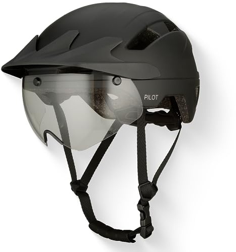 GOOFF Pilot S-Pedelec Helm - Schutz für schnelle E-Bike Fahrten – Fahrradhelm mit Visier und Licht – NTA 8776-zertifizierter Zweirathelm für Damen und Herren (Schwarz mit Sonnenblende, L)