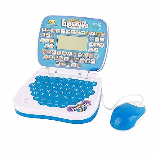 Ordenador Portátil Interactivo de Aprendizaje Bilingüe para Niños con Función de Música en Inglés y Español, Juguete Educativo Ideal para Niños (Blue)