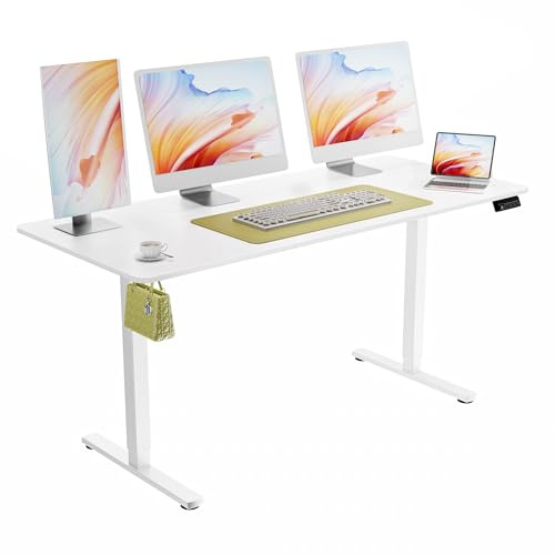 ERGOMAKER 63 Electric Standing Desk, Adjustable Height, Sit Stand Up Desk for Home Office & Computer Workstations, Memory Controller, White
