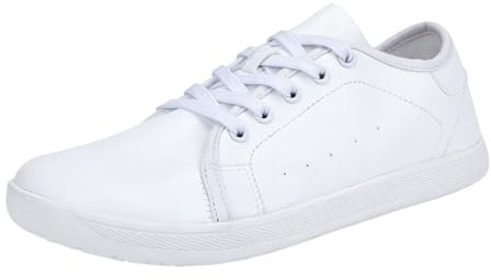 Generiska barfotaskor män vattentäta läder, fritidsskor män sportiga breda, sneakers med platt sula halvskor enfärgade slip-skor konstläder promenadskor med skosnören, Vit, 41 EU