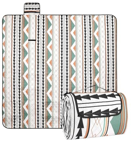 TranRantic picknickfilt, vattentät, 200 x 200 cm stor strandfilt, sandfri, tvättbar strandmatta, campingfilt med bärhandtag, utomhusfilt för picknick, strand, camping, trädgård, park (boho)
