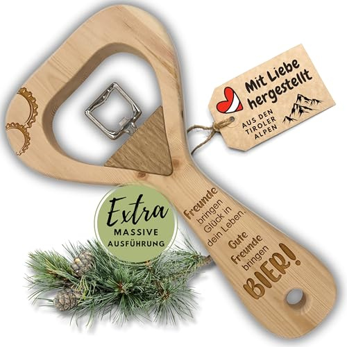 sagl.tirol® Flaschenöffner XXL aus Zirbenholz – mit Gravur „Freunde!“ – 30 cm – mit Magnet – handgefertigt in Tirol – originelles Geschenk für Männer, Bierfreunde & Feiern Freunde