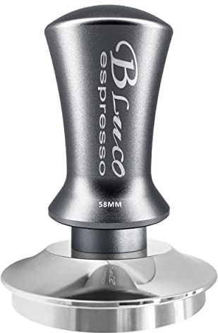 BLUCO 51/53/58mm Espresso Tamper - Spring-Loaded, Stainless Steel Flat Base - Essential for Baristas (Silver, 58mm)