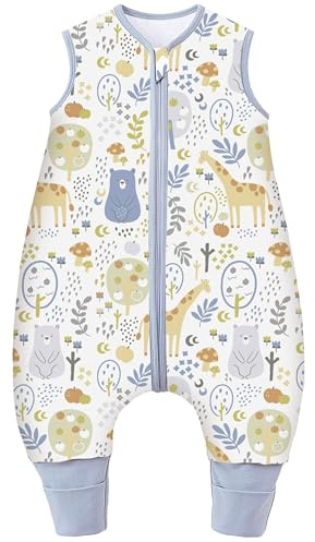 Chilsuessy Sacco nanna invernale con piedi, 3,5 Tog, per bambini, in morbido cotone, con gambe, per ragazzi e ragazze, 3,5 tog/giraffa, 90 cm, altezza del bambino 95-105 cm