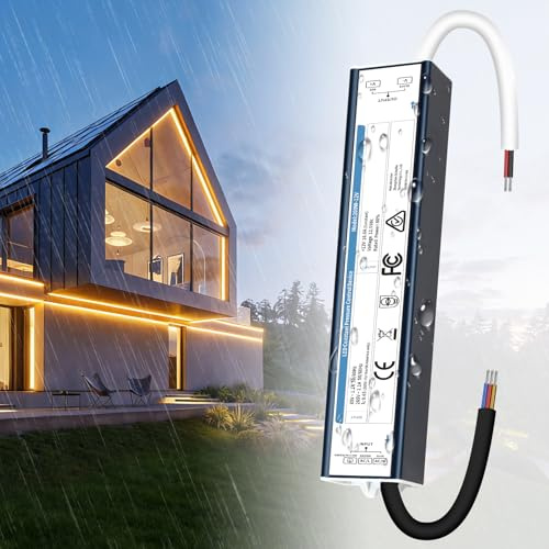 KSIBNW Transformador 220V a 12V 200W, Impermeable IP67 Fuente de Alimentación Exterior Ultra Fino LED Driver AC 220V a DC 12V 16,6A 200W Tensión Controlado Voltaje Constante Driver de Bajo