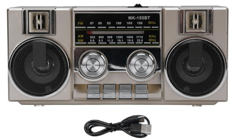 BONKZEBU Portable FM AM SW Radio Speaker Full Band Clear Sound Quality Retro Digital Handheld USB Memory Card Support for Garden Bathroom (Gold)
