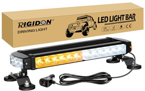 RIGIDON 38cm 30 Leds magnética Barra luz led, estroboscópica ámbar Blanco | 15 pulgadas, encendedor, emergencia, baliza, testigo de advertencia, faros antiniebla, para camión coche ATV 4x4 Todoterreno