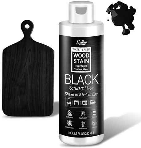 Tinte a base de agua para madera - Ébano negro | Barniz para madera para muebles de interior y exterior, armarios, estantes, puertas, inodoro y no tóxico, secado rápido, varios tonos clásicos - 250ml