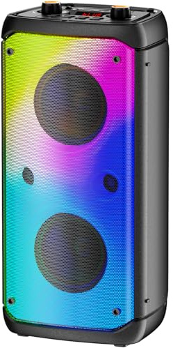TAMPROAD Altoparlante Bluetooth, altoparlanti da esterno con potenza di picco 80 W, altoparlanti wireless Bluetooth portatili per feste con subwoofer, luci LED colorate per la casa e il campeggio
