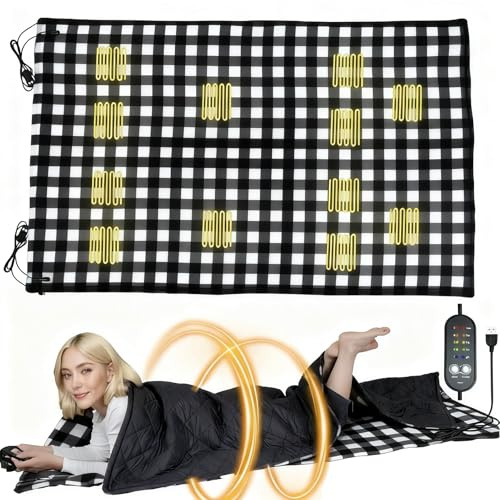Heizdecke Kabellos USB Aufladbar, Elektrische Wärmedecke Groß 190x140cm Electric Blanket Shawl Mit 5 Heizstufen & 2-10 Stunden Timer Für Büro Mittagspause, Outdoor-Reisen (Black)