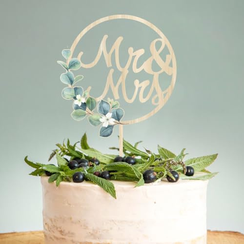 Decoración para Tarta de Boda, Figuras Cake Topper de Madera Mr and Mrs para Aniversario, Compromiso y Pedida de Mano (Estilo 3)