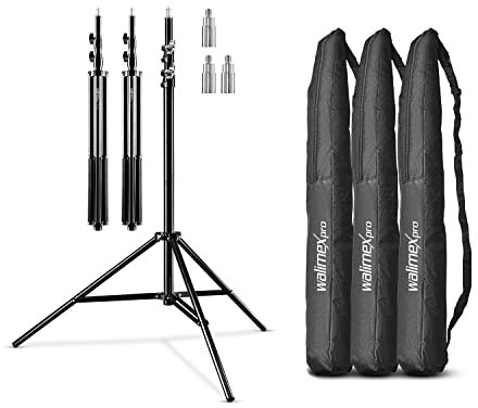 Walimex pro Lichtstativ WT-806 3er-Set bis 256 cm Höhe, Blitzstativ mit Federdämpfung inkl. 3/8 Adapter & Taschen, Lampenstativ bis 6 kg, Studiostativ für Ringlicht, Reflektor, Blitz & Video