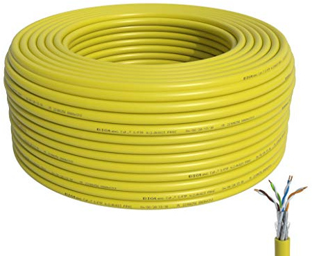 BIGtec Verlegekabel CAT-7 Netzwerkkabel LAN Kabel 30m CAT7 PiMF S/FTP halogenfrei BauPVO Eca POE gelb Ethernet Netzwerk Installationskabel Datenkabel CAT.7