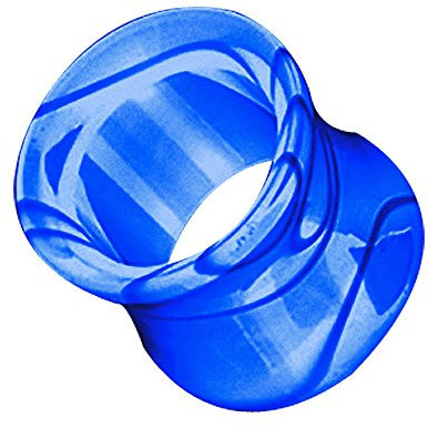 Piercingfaktor Flesh Tunnel Ohr Piercing Plug Ohrpiercing Ear Kunststoff UV Double Flared Marmor Swirl 10mm Weiß