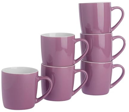 Argon Tableware Coloured Coffee Mugs - Purple - 350ml - Pack of 6 - Gloss Ceramic Stoneware Latte Cappuccino Cups Hot Chocolate Cups Colourful Mug Set with Handle
