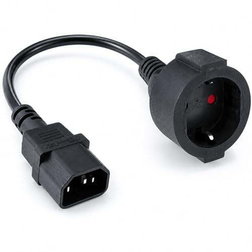 CABLEPELADO Shucko Verlängerungskabel | Netzadapterkabel für C14-Stecker auf CEE7 Buchse | SAI Kabel | 100% Kupfer AWG18 | Schwarz | 25 cm