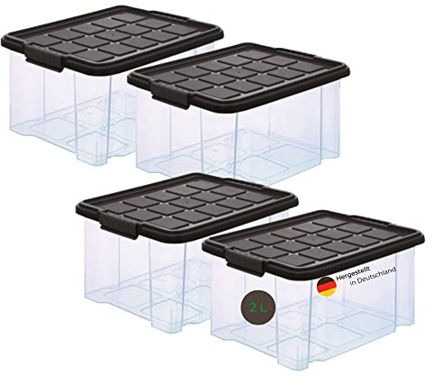 Novaliv 4x Aufbewahrungsboxen mini transparent Spielzeugkiste mit Deckel Grau Anthrazit Stapelbox Kiste Box Plastikbox