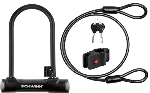 Schwinn Bike Max - Lucchetto a U con doppio cavo crimpato, 2 chiavi incluse, 1,2 m x 10 mm, antifurto per bicicletta, livello di sicurezza 5