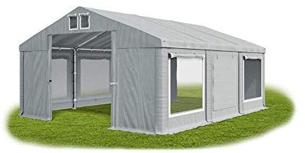 Das Company Partyzelt 4x6m Lagerzelt Universalzelt Moskitonetz wasserdicht grau Zelt 560g/m² PVC Plane ganzjährig Gartenzelt Winter ISDM - Zeltgarage, Pavillon, Zeltgarage Winterfest - Winterzelt