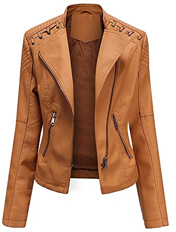 YYNUDA - Giacca da donna in ecopelle, elegante, con cerniera, da motociclista, classica, corta