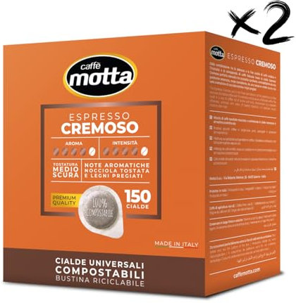 CAFFÈ MOTTA Cialde ESE 44 mm nuova miscela ESPRESSO CREMOSO - 300 Cialde Compostabili (2 Confezioni da 150 pezzi)