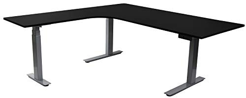 HORI® Eck-Schreibtisch PC Computertisch oder als Arbeitstisch mit elektrisch höhenverstellbarem Tischgestell I Maße: 150 x 150 x 74 cm | bis 120 kg I Silbernes Eck-Tischgestell mit schwarzer Platte